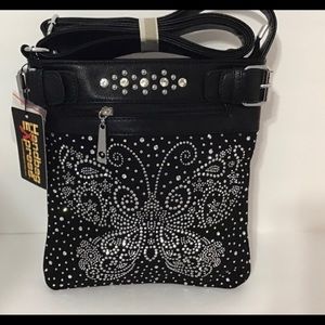Handbag Express Black Butterfly Bling crossbody NEW